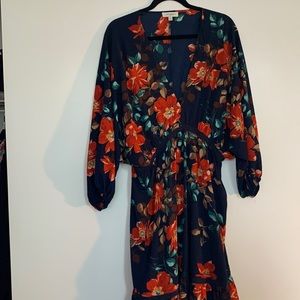 Navy floral long sleeve miny dress